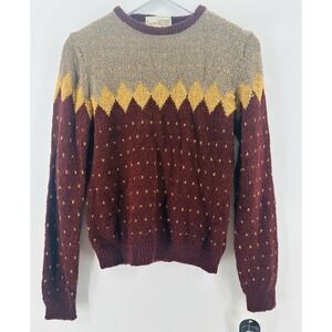VTG Mister Noah Sweater Womens Sz M Brown Maroon Geometric Pullover‎ BB36